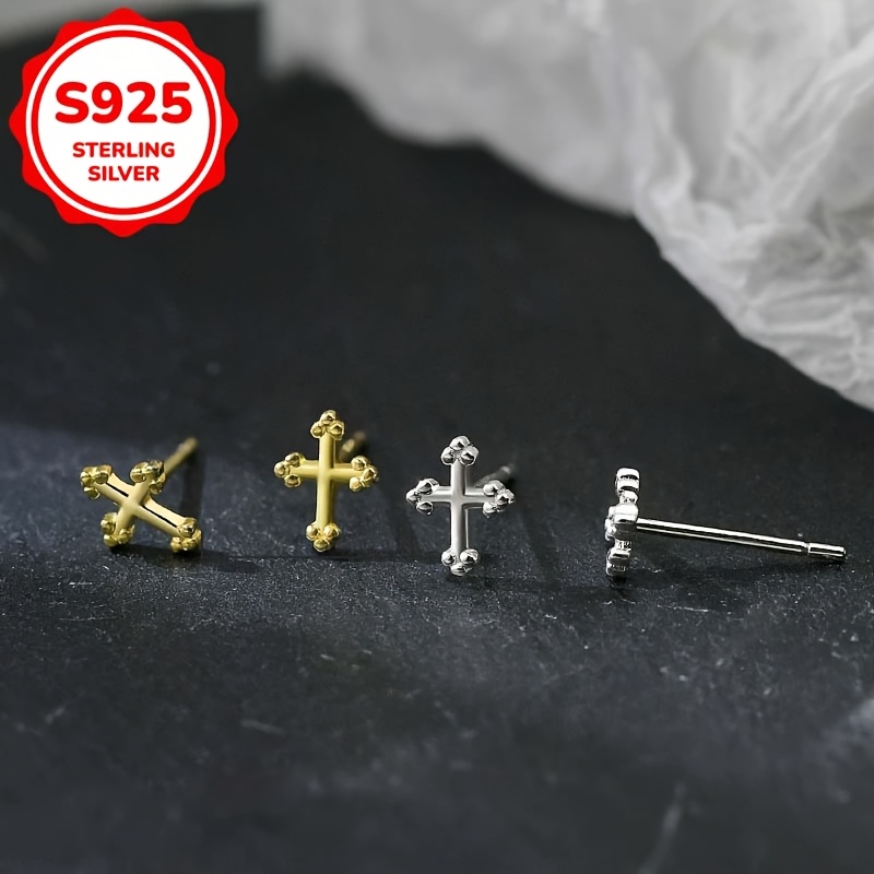 S925 Silvery Cross Earrings for Daily Wear with Low Sensitivity - 2g